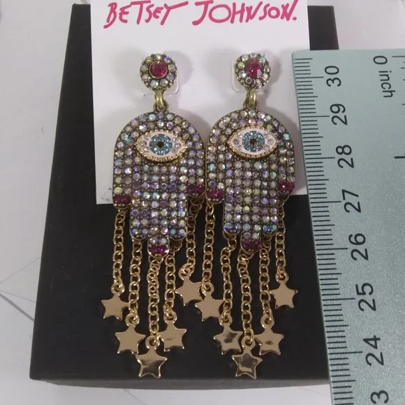 Betsey Johnson hamasa evil eye earrings very cool boho hippie gypsy - Picture 1 of 9